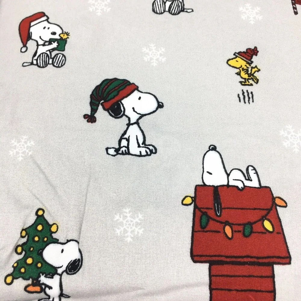 4pc Berkshire Peanuts Christmas QUEEN Sheet Set Snoopy Woodstock Snowflakes Gray